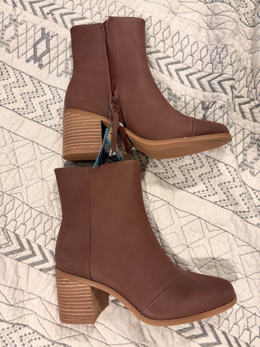 TOMS Chestnut Brown Evelyn Stacked Heel Ankle Booties, Women’s 9